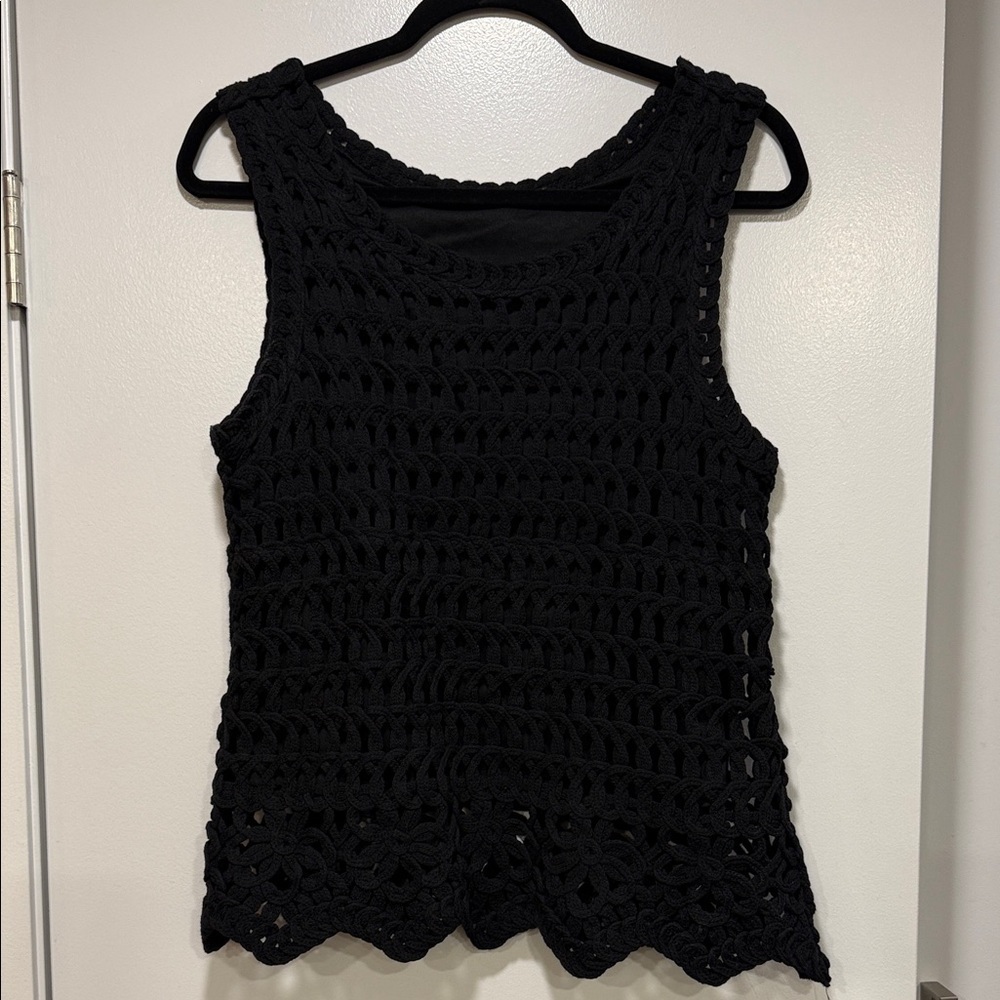 Black Crochet Sleeveless Top